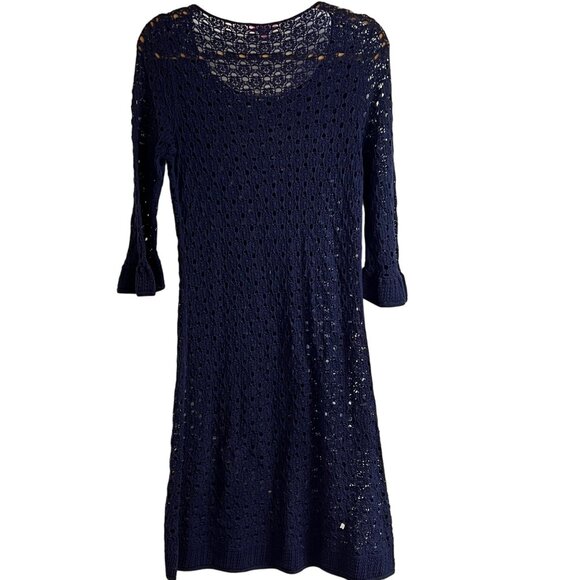 Lilly Pulitzer Shauna Tunic Crochet Shift Dress Swim Cover Up S Navy Blue - Picture 3 of 7